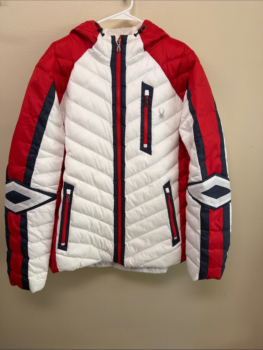 Spyder Men’s Vintage White, Red & Navy Ski Jacket Like New Condition SzXL